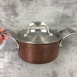 Lagostina 1.6L Hammered Copper Saucepan Stainless‎ 16cm Casserole Cookware w Lid